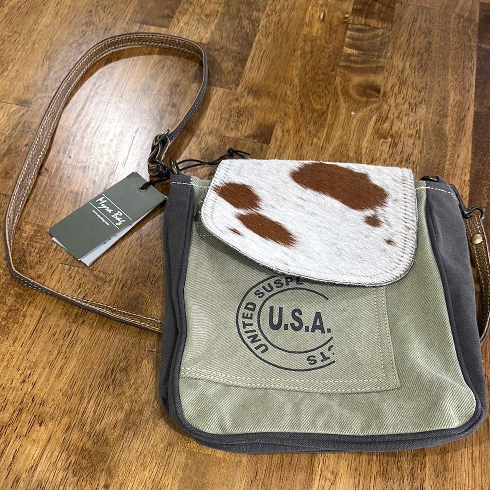 Myra bag Canvas Crossbody Bag - Gray and olive green